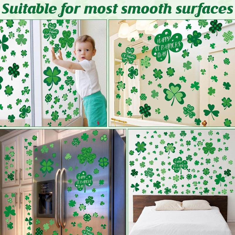 9 feuilles de fenêtre St Patricks Day, 116 PCS Shamrock