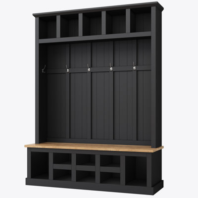 Farmhouse Wooden Style 78''H Modern Hall Tree with Wide Storage Seating Bench, Entryway Shoe Cabinet with 13 Compartments,