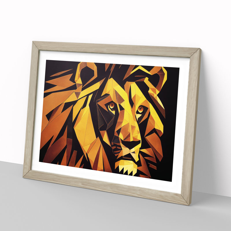 Epic Lion Abstract - Framed Print, 34cm H x 46cm W x 2cm D, Oak