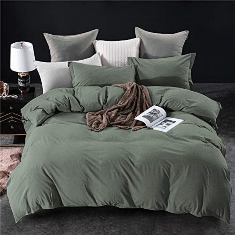 Cotton Sateen Duvet Cover, Queen Duvet Cover + 2 Standard Shams, Green
