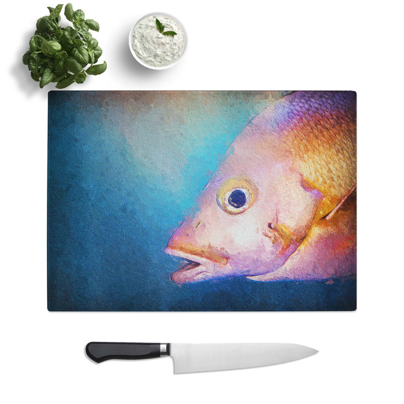 Tempered Glass Snapper Fish Chopping Board, 39 cm W x 28.5 cm L