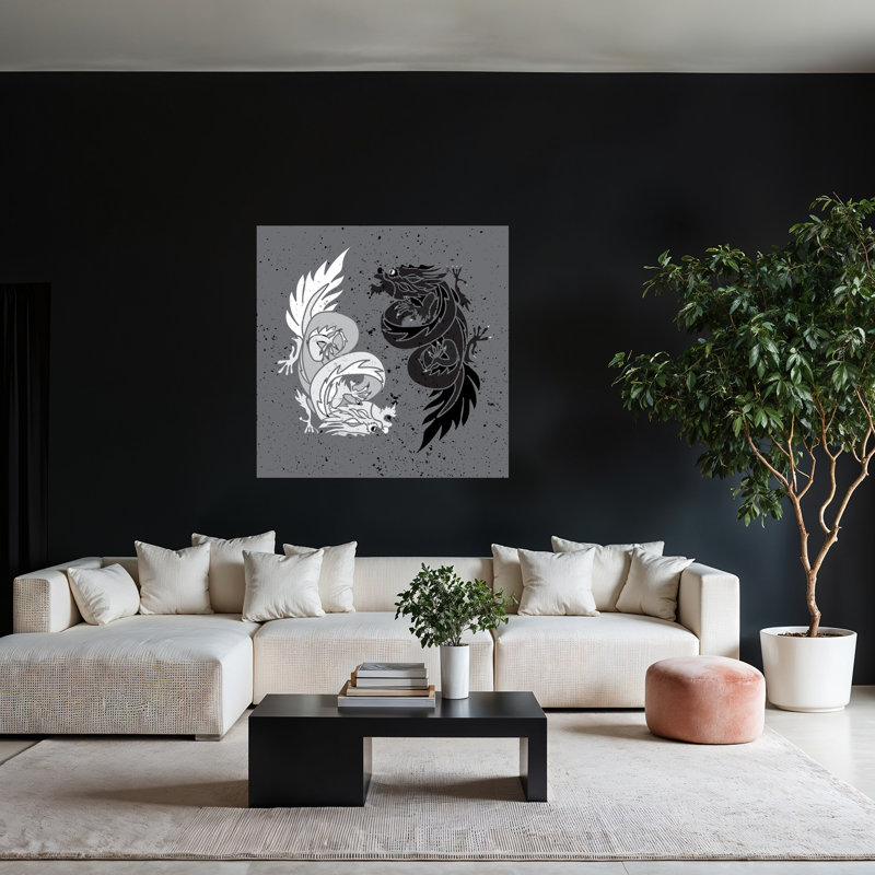Yin Yang Dragons, art mural contemporain, H 48 po x l 48 po