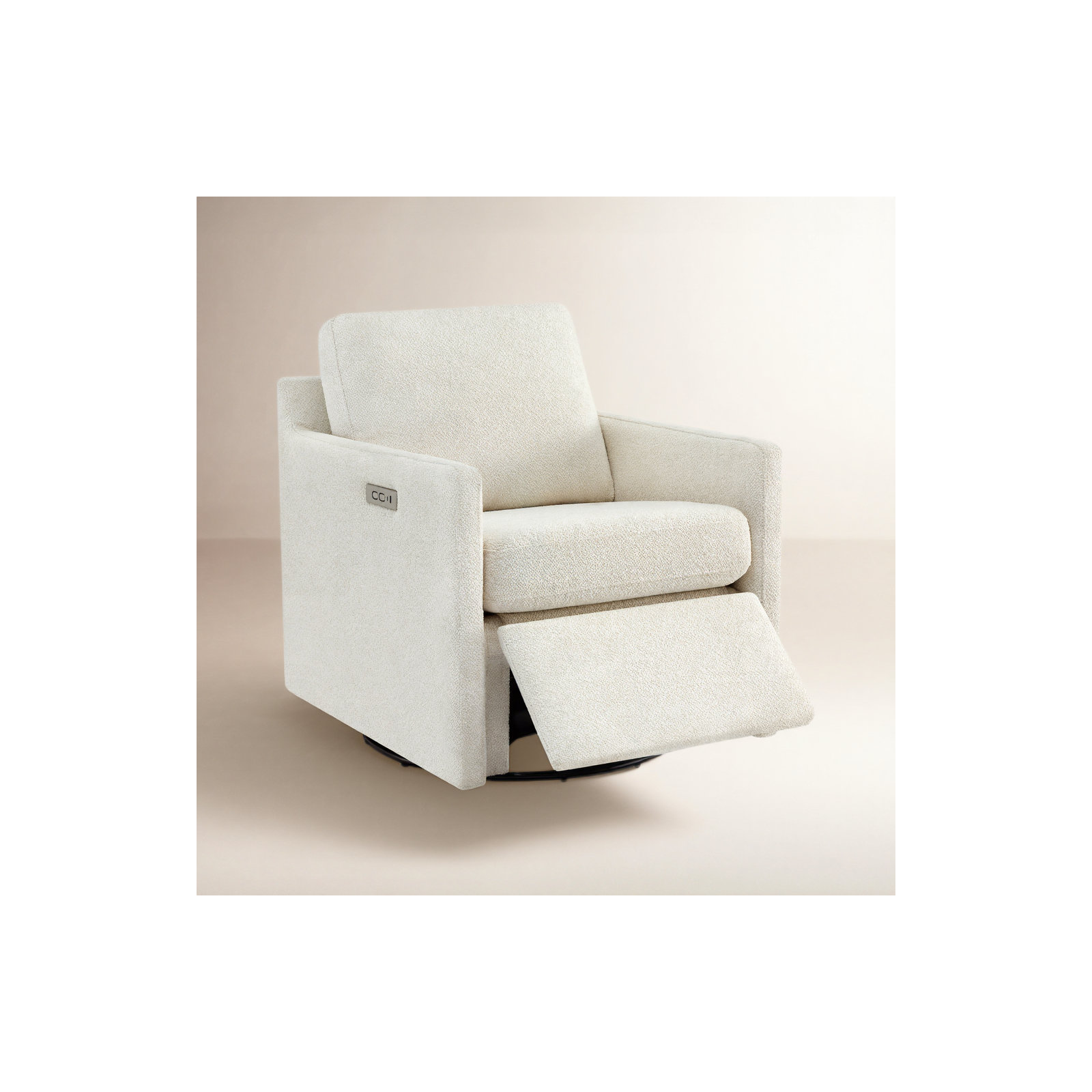 Bradner Upholstered Swivel Power Recliner, Cream Performance Textured Weave