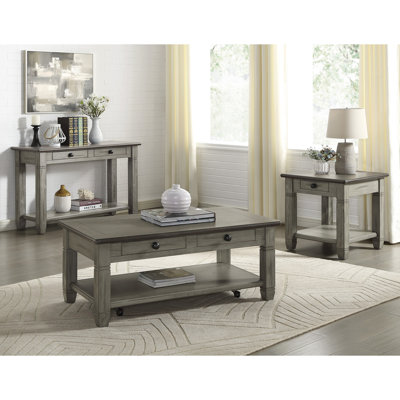 Coffee And Antique Grey Table With Functional Shelf Drawers Living Room In Grey, Practical Design