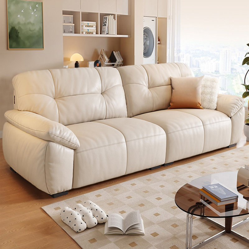 White Genuine Leather Modular Sofa cushion Loveseat