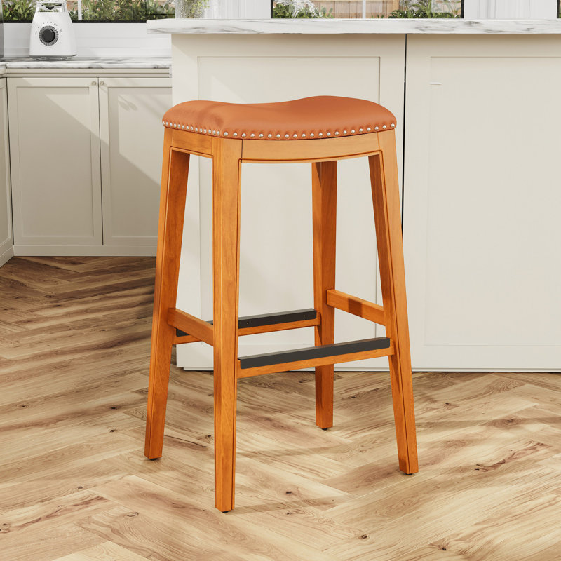 Tabouret de bar 30 po avec siège en cuir naturel, Naturel, Naturel
