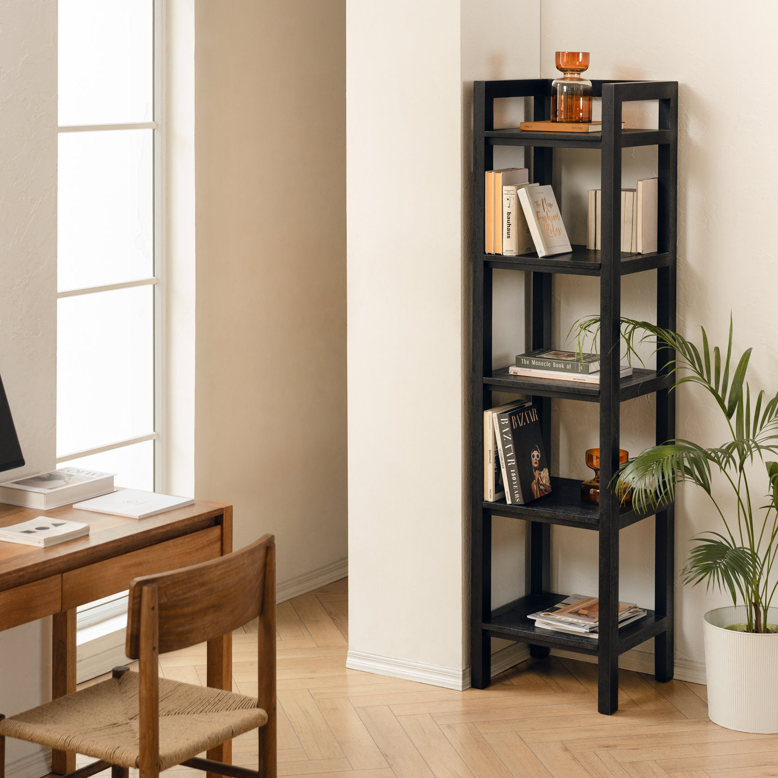 Stills 30" Mango Bookcase, Black, 70" H x 18" W x 16" D