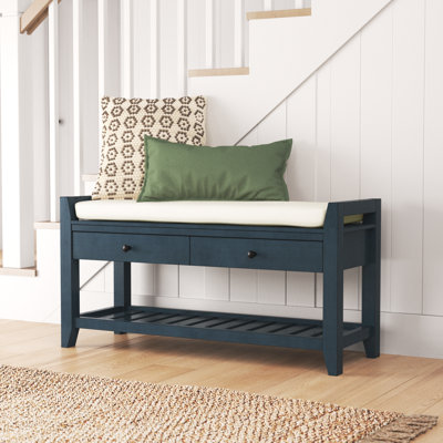 Alexandria Wood Storage Bench, Shoe Rack with Cushioned Seat and Drawers, Multipurpose Entryway Storage Bench