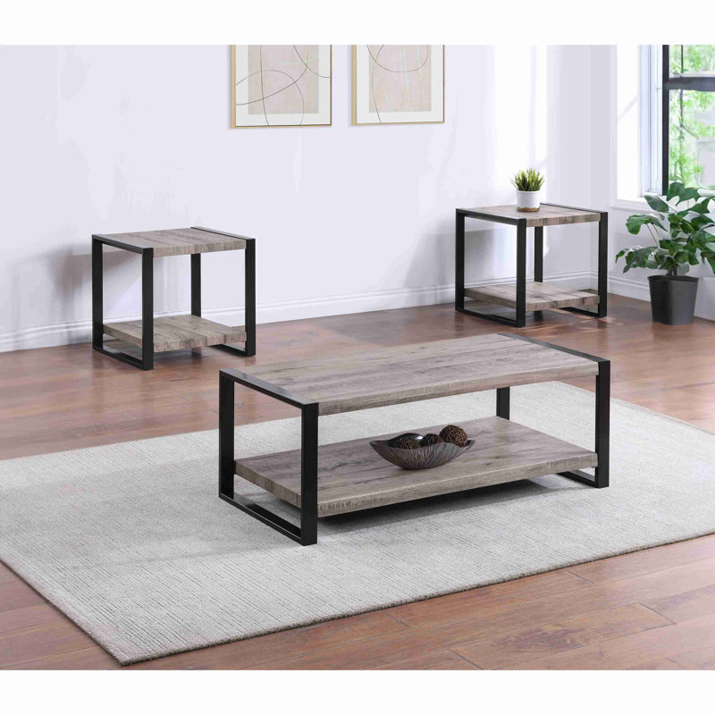 Ensemble de cocktail contemporain 3 pièces 1 table basse rectangulaire et table de bout carrée 2 pièces