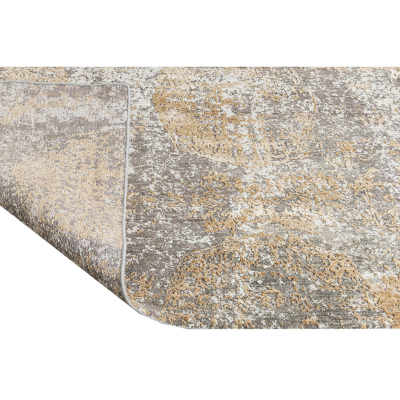 Hand Knotted Abstract Area Rug in Gray/Gold/Ivory