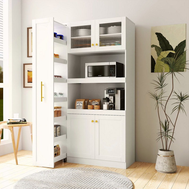 Armoire de cuisine avec étagère de rangement coulissante multifonctionnelle à plusieurs niveaux, armoire de rangement de ferme avec 4 portes, organisateurs de garde-manger pour la cuisine, la salle à manger