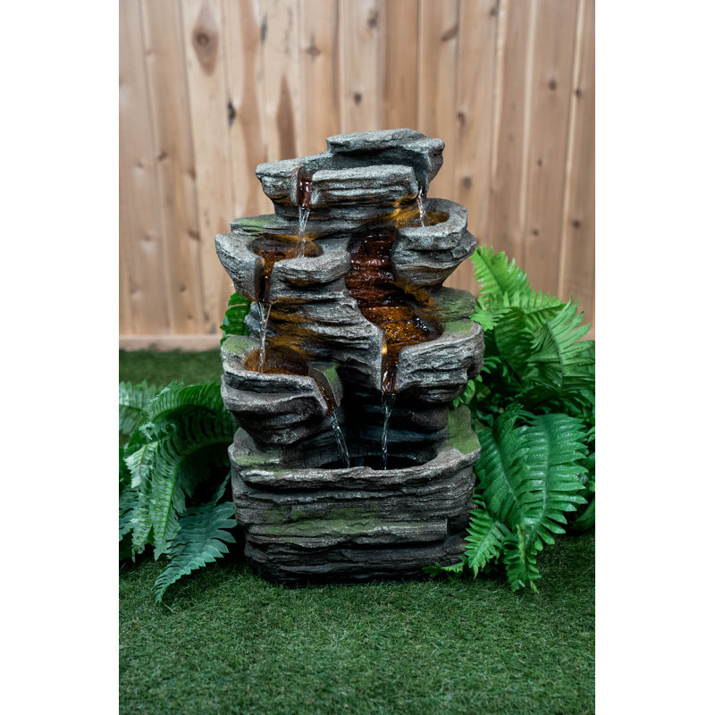 Resin Multi-Level Rock Fountain with LED Light
