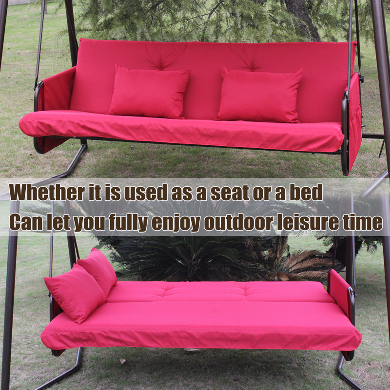 Balançoire convertible 2 en 1, balançoire d'extérieur 3 places avec auvent et coussin, capacité de poids de 600 lb