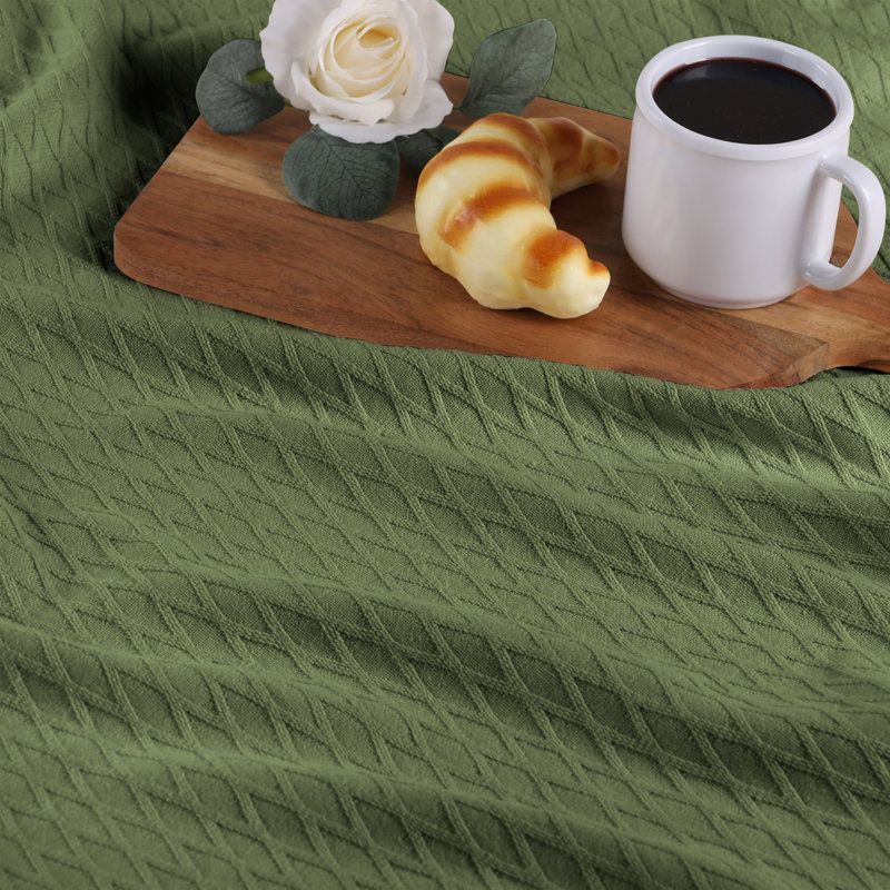 Forest Green King Size Knitted Cotton Blanket