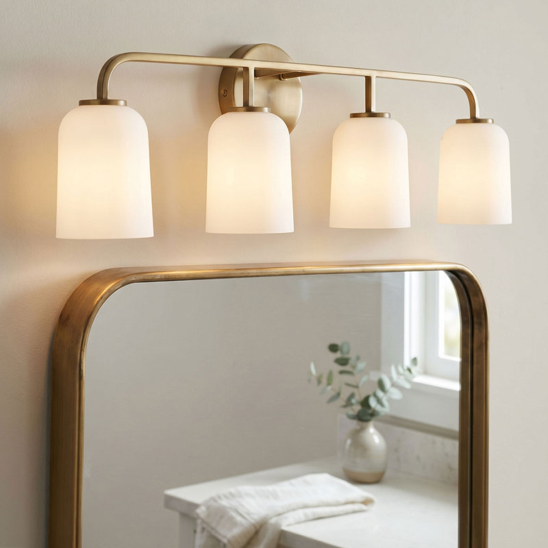 Newport 4-Light Dimmable Vanity Light, Aged Brass