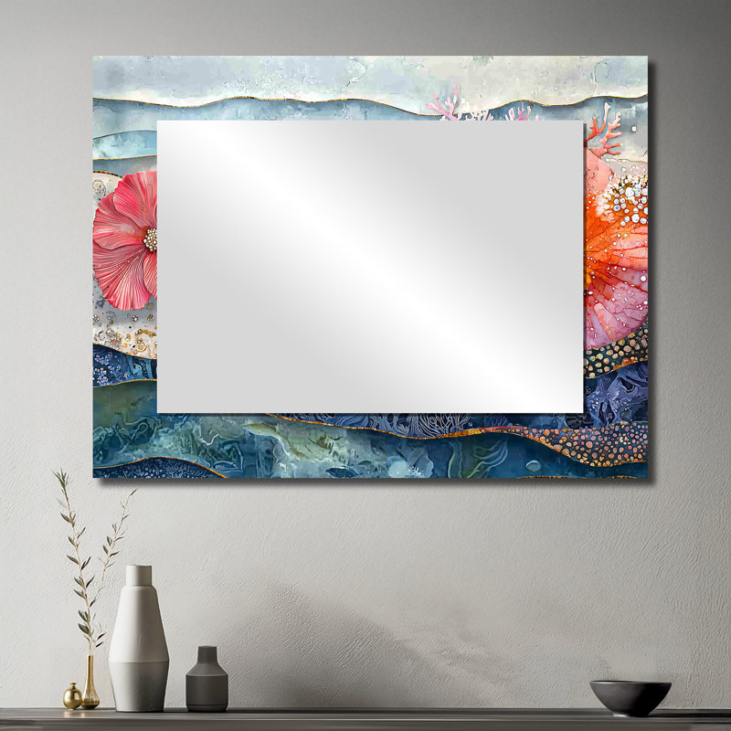 Colorful Sea Urchin And Flower Serenade - Animals Mirror Wall Decor - Printed On Metal, 30" x 40"
