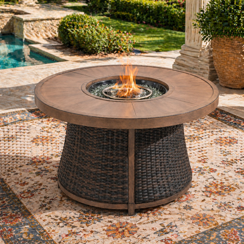 Round Aluminum Propane Smokeless Fire Pit Table with Hidden Fuel Tank, Brown