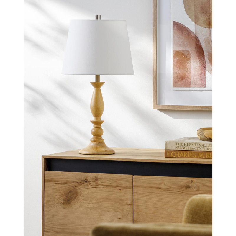 Lampe de table en bois massif Deniqua, Beige