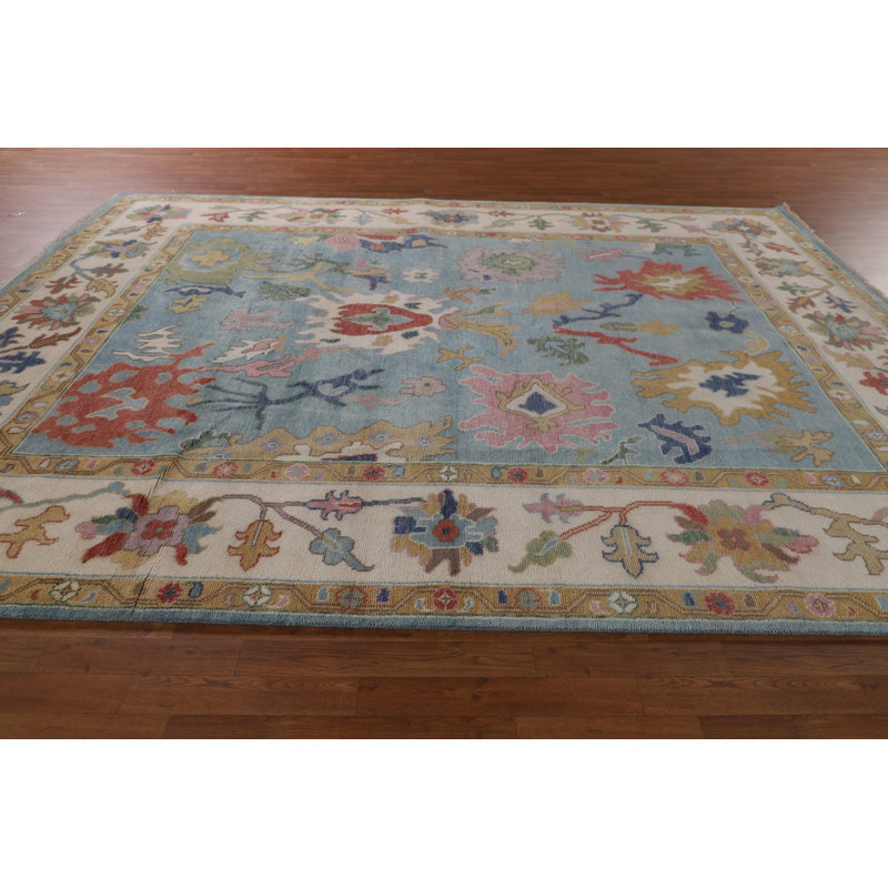 Tapis oriental bleu clair Oushak 9 x 12