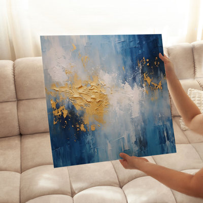 Abstract Blue and Gold Symphony Transitional Unframed Art Print
