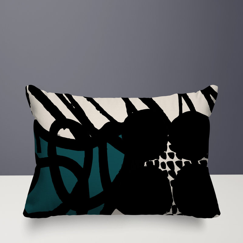 Coussin rectangulaire intérieur / extérieur Aloe, H 18 po x l 25 po, Émeraude / noir / blanc cassé