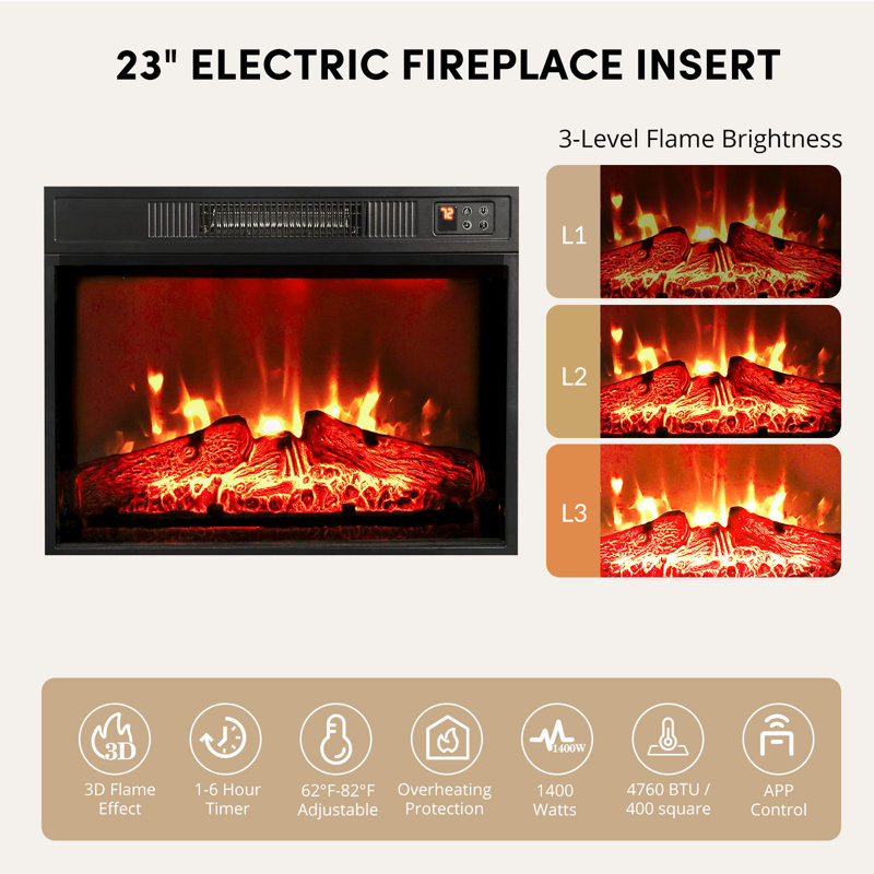 Yazlen 23'' W Electric Fireplace Insert