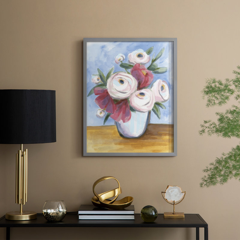 Tea Rose Posey II, reproduction encadrée - bois massif, Gris, H 15 po x l 12 po