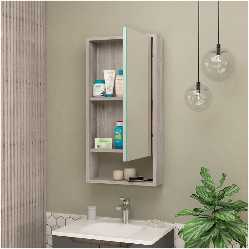 Armoire à pharmacie Modesto, une tablette ouverte, armoire à miroir avec deux tablettes intérieures, Beige
