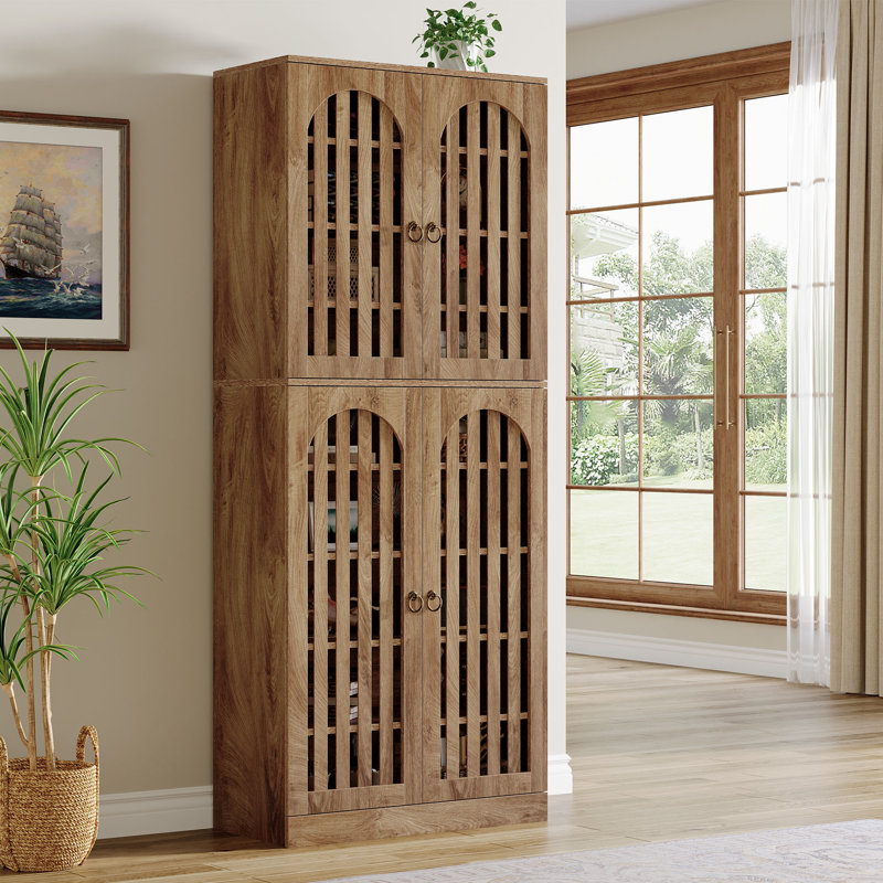 70.86" H Bookcases With 4 Doors And 9-tier Shelves, Farmhouse Storage And Display Bookshelf For Living Room And Home Office