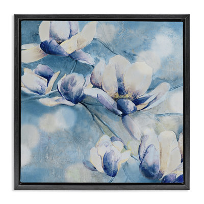 Fleurs bleues et cadre flottant Bokeh, design par Carol Robinson