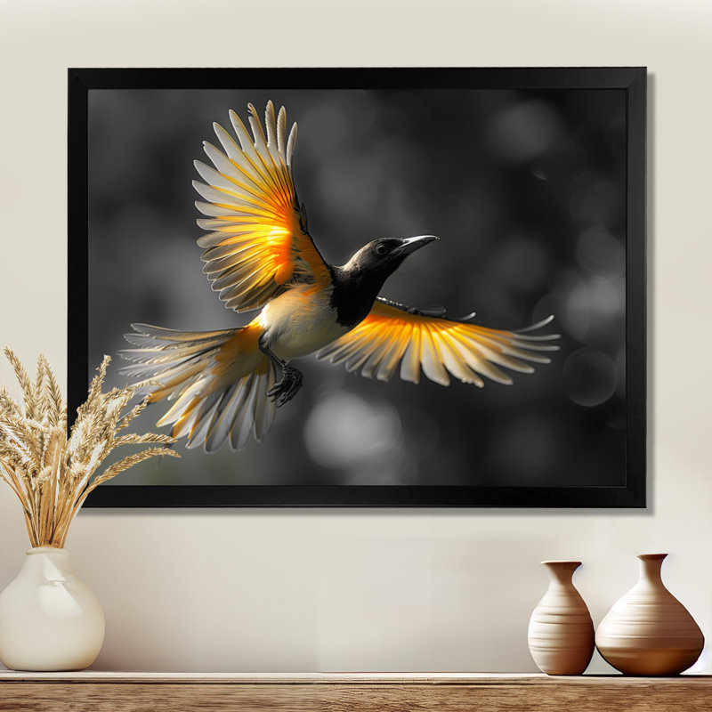 Jaune jaune, noir, rythme de la forêt tropicale, oiseau I - décoration murale oiseau, H 30 po x l 40 po x P 1,5 po
