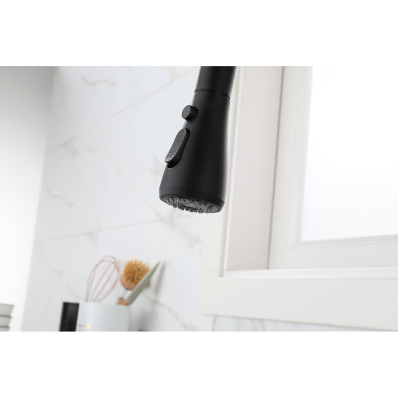 Robinet de cuisine en acier inoxydable noir mat avec douchette extractible, buse rotative à 360 °, poignée simple pour utilisation de l'eau et contrôle de la température