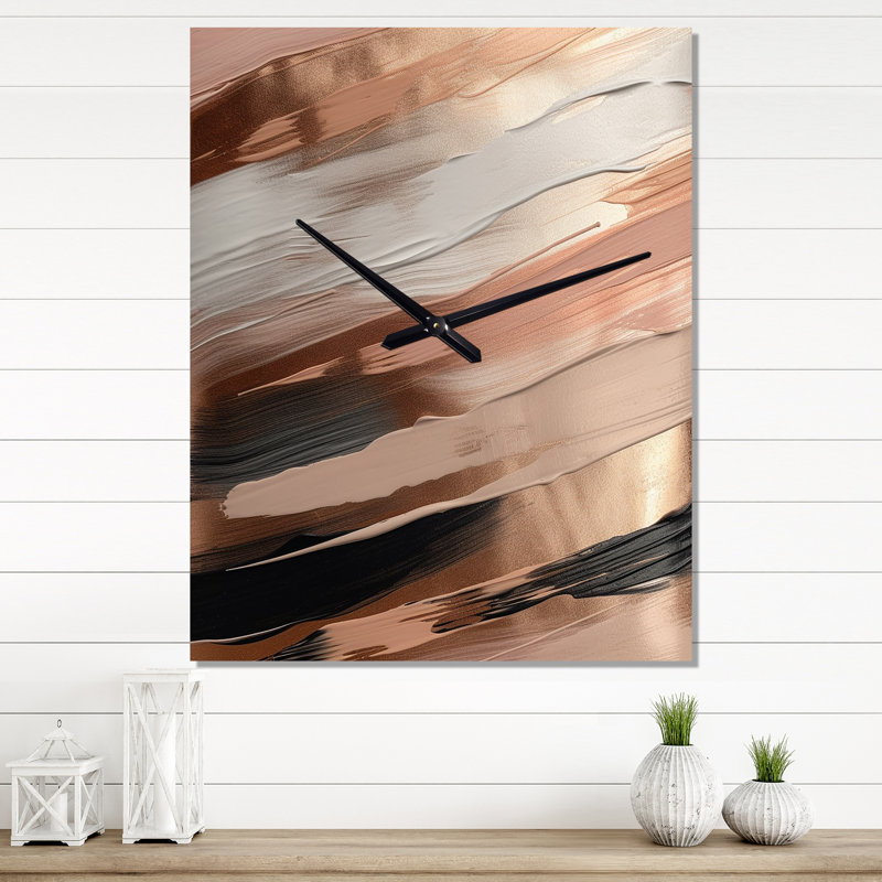 Or rose et formes roses en contemporain II - Horloge murale abstraite surdimensionnée, H 40 po x l 30 po x P 1 po