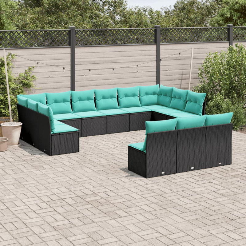  Ensemble de canapé de patio 13 pièces avec coussins en rotin de polyester noir