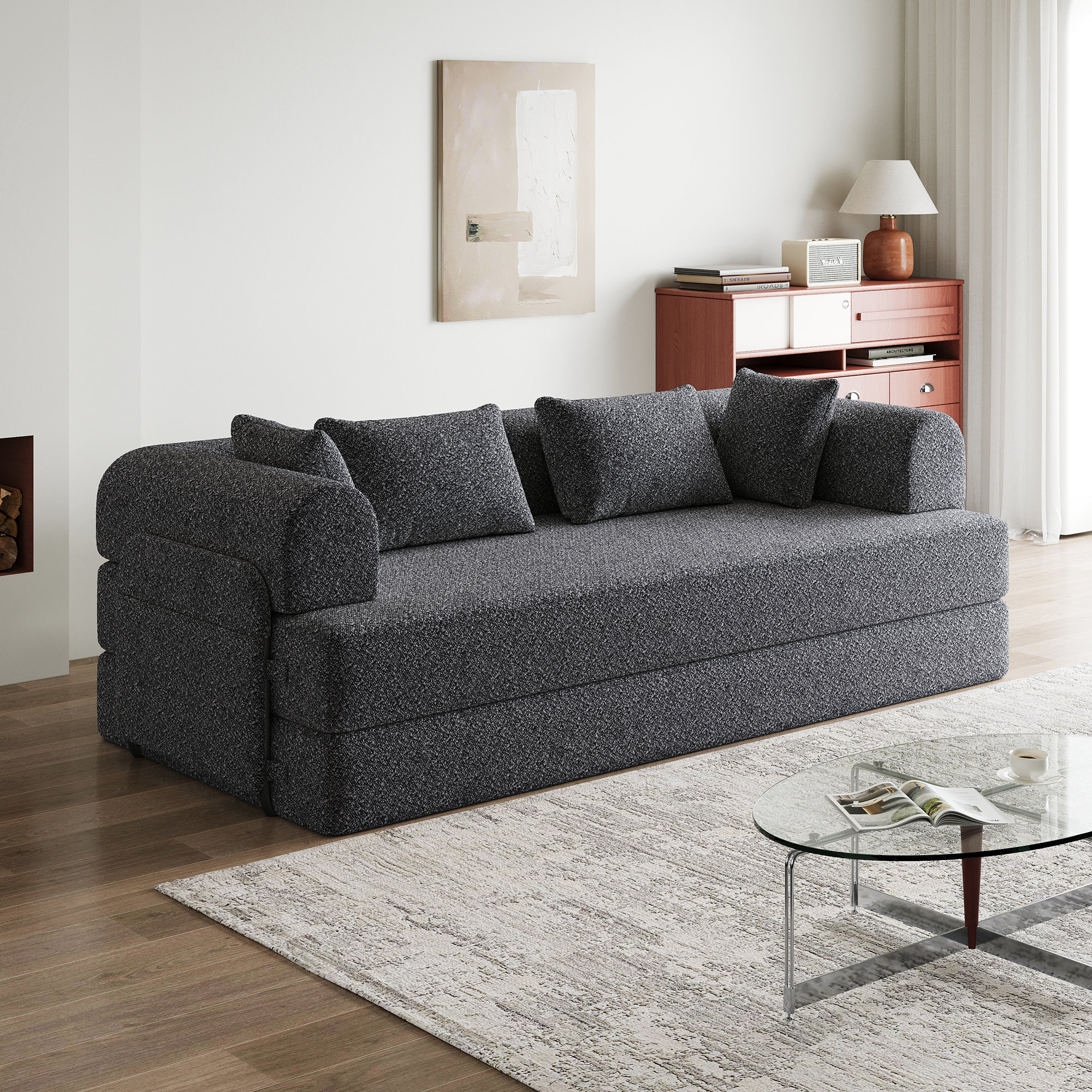 KINVOP Convertible Sleeper Sofa Bed with Cylindrical Pillow, Chenille ...