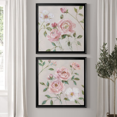 Cottage Sweet Roses I - ensemble de 2 reproductions d'art encadrées
