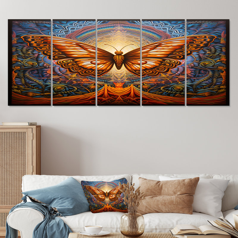 Charlena - Art mural animal avec papillon 5 pièces, H 28 po x l 60 po