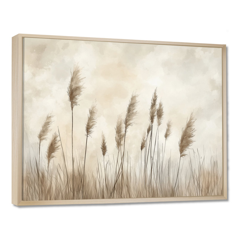 «Neutral Pampas Field I - Brown Bohemian», reproduction sur toile, H 34 po x l 44 po, Cadre naturel flottant