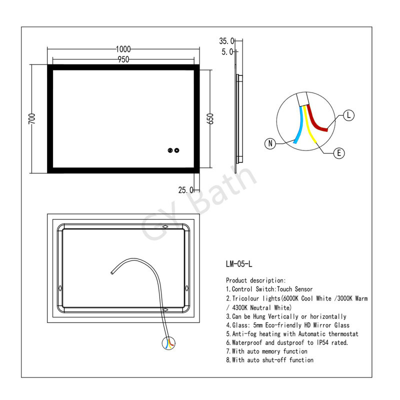 Demitria Rectangle Mirror, 70 cm H x 100 cm W