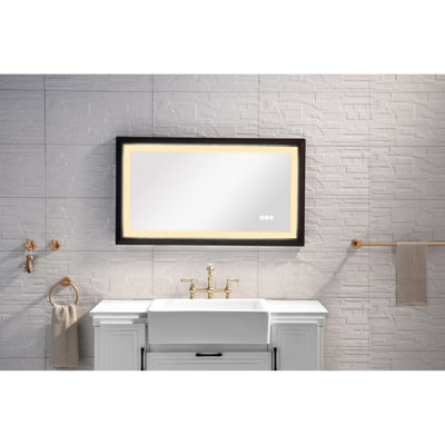 Miroir de meuble-lavabo mural 40 po x 24 po, cadre en aluminium, brouillard, 3 températures de couleur, gradation continue, blanc, brun haute définition, idéal pour le miroir de salle de bain