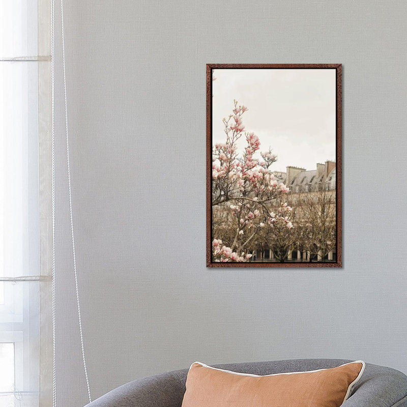 Paris Spring View - Print on Canvas, 66.04cm H x 45.72cm W x 3.81cm D, Classic Brown Wood Framed
