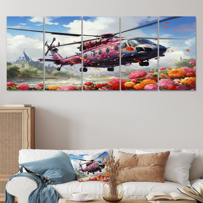«Hel héliport Sprintime Flowers Horizon», art mural 5 pièces
