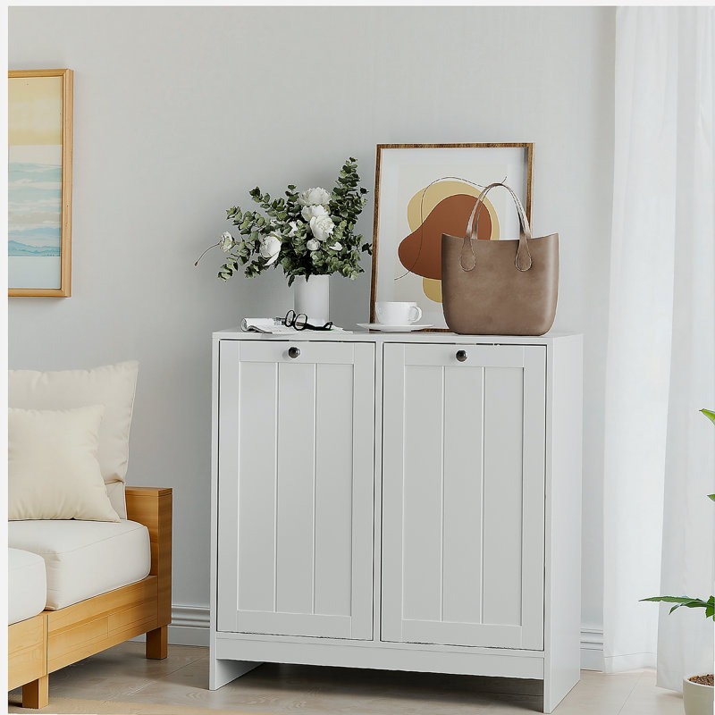 Panier à linge incliné avec panier amovible, panier à linge caché, armoire de rangement pour panier de salle de bain, organisateur de maison autoportant, blanc