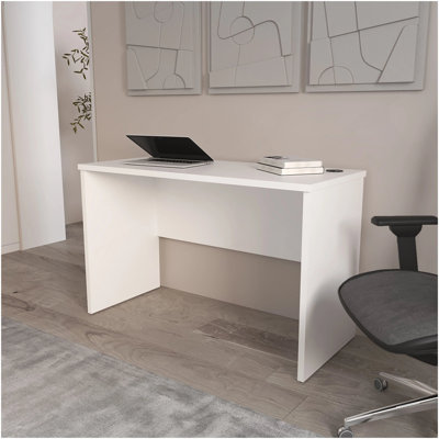White Minimalist Home Office Work Desk With Cable Management