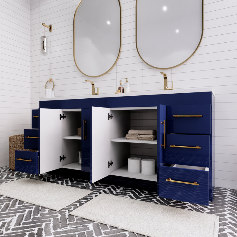 Ensemble de meuble-lavabo double 72 po Spring, Bleu nuit