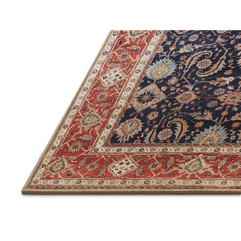 Tapis oriental bleu marine / orange Delray, Rectangle 6 pi x 9 pi