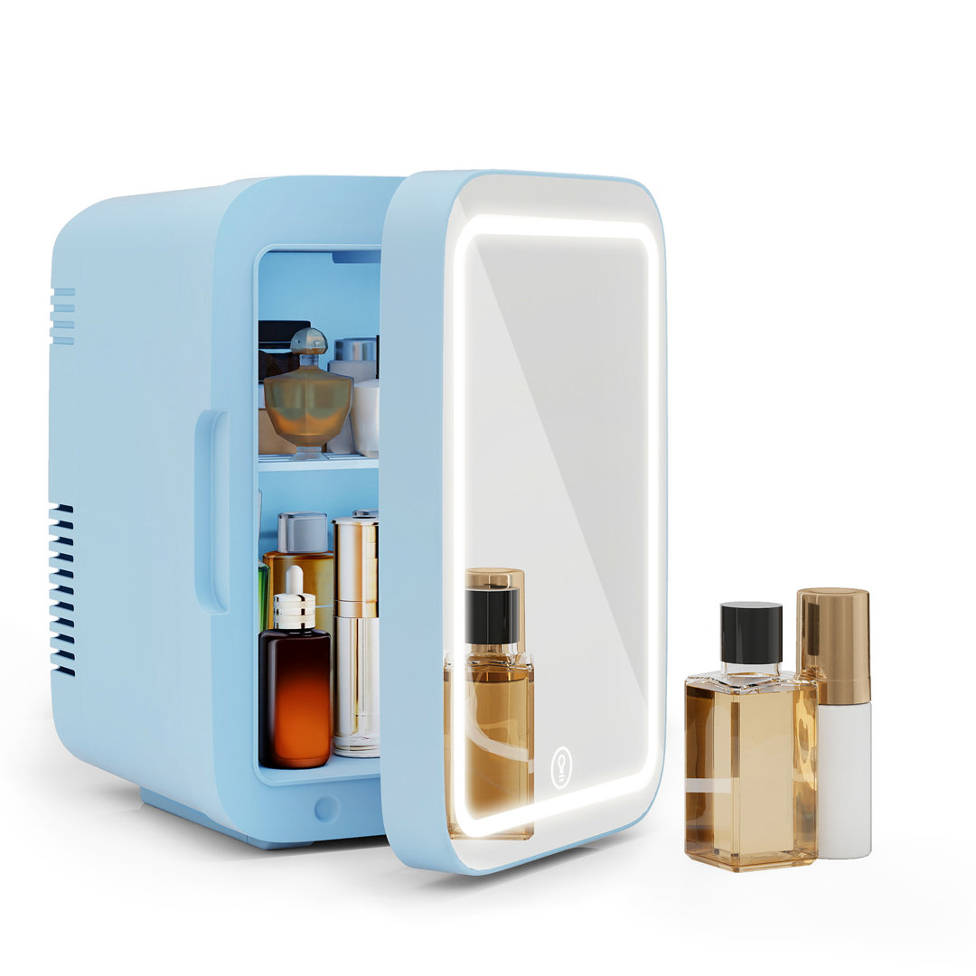 Mini Fridge 4L Car Refrigerator With LED Mirror, 3 Light Countertop Mini Fridge with Freezer