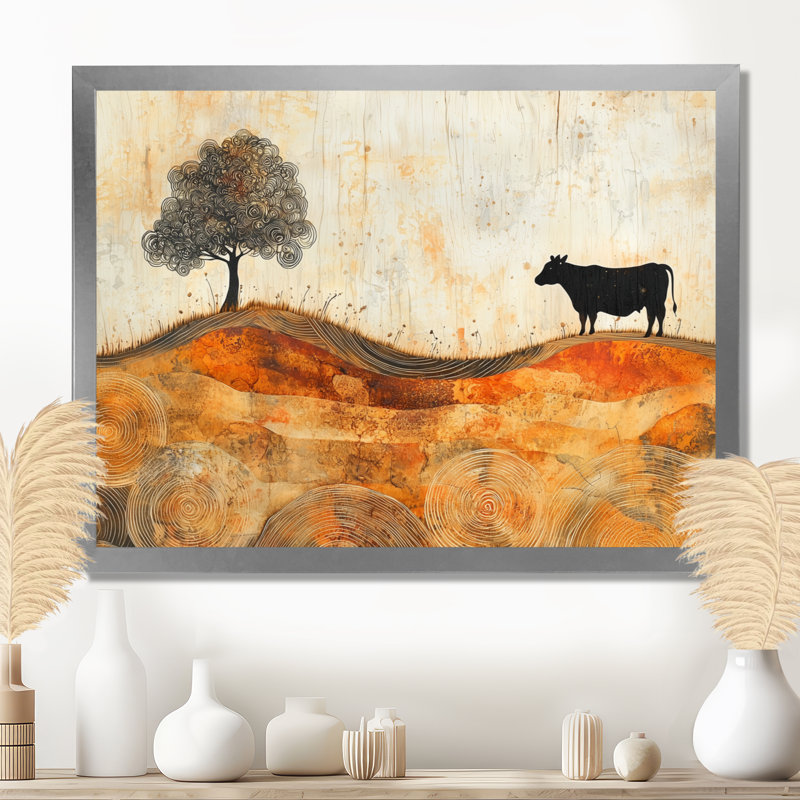 «Drewann Autumn Farm with Cow In The Field Landscape - Farm Wall Art Decor», Reproduction encadrée d'une seule photo, Argent