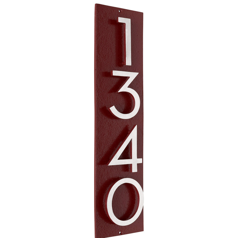 Plaque d’adresse murale flottante linéaire, Rouge brique, Oui, Aluminium brossé