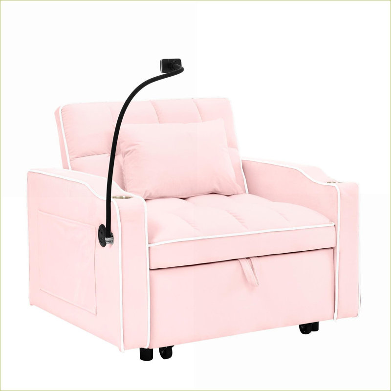 Canapés | Canapé-lit convertible 3-en-1 | Pour petits espaces, appartements, dortoirs, bureaux | Rose | Velours, Velours rose